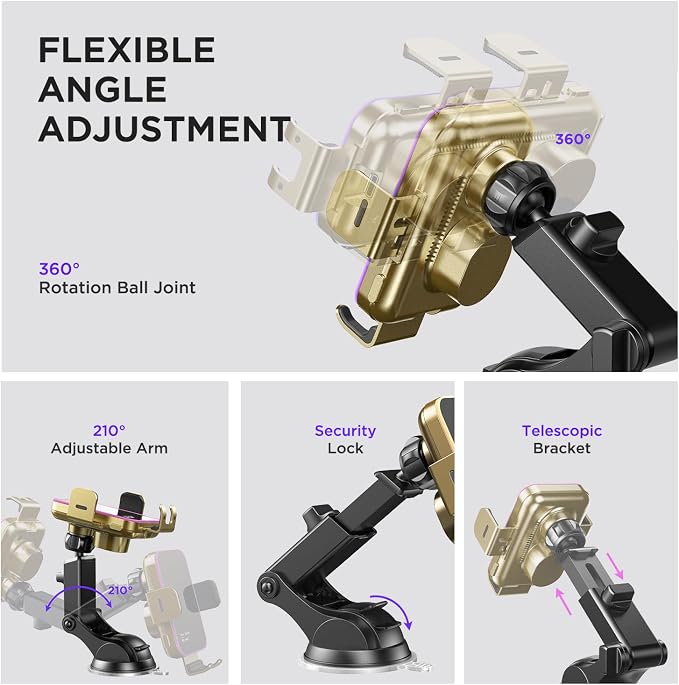 Wireless Car Charger, 【7 Colored RGB Backlit】 15W Auto Clamping Phone Holders - Image 7