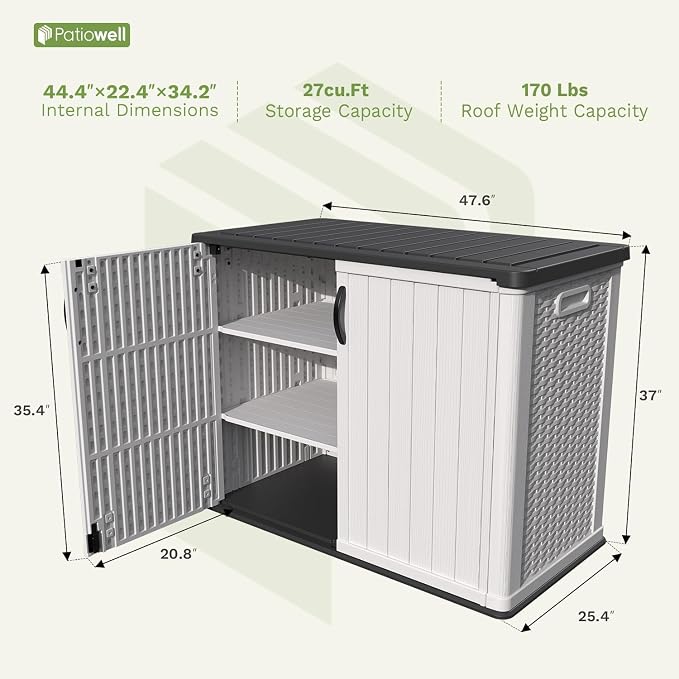 Patiowell 26 Cu.ft Plastic Outdoor Storage Shed w/o Shelf, Lockable Waterproof - Image 4