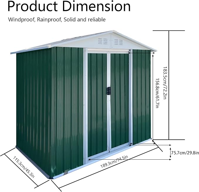 6x4 FT Outdoor Storage Shed, Metal Garden Shed - Image 4
