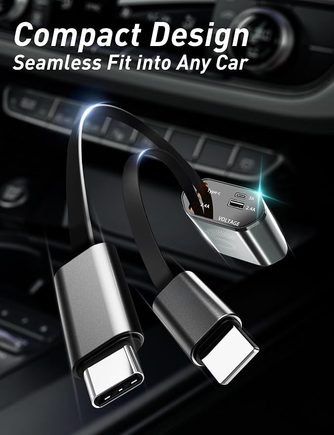 Retractable Car Charger USB C Fast Charging 120W, Car Accessories Cigarette - Image 2