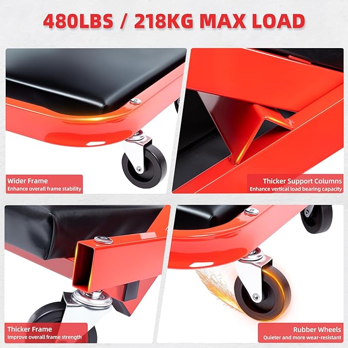 Mechanic Creeper 40inches 3-in-1 Z Seat 480lbs Capacity, Foldable Garage Chair - Image 4
