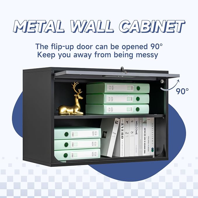 Metal Wall Cabinet with Locking Door and Shelf, Hanging Garage Cabinets with - Image 4