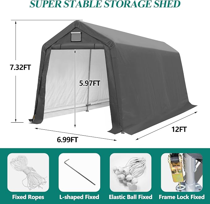 7' x 12' Outdoor Storage Shed- Heavy Duty Storage Shelter Tent - Image 2