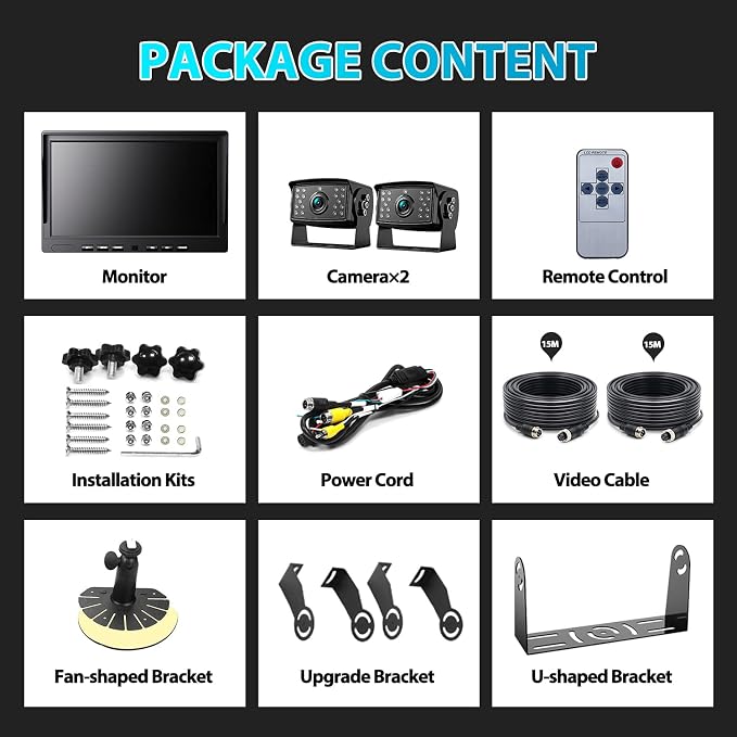 Fookoo Ⅱ HD Wired Backup Camera System Kit, 10 inch Dual Split Screen Monitor - Image 7