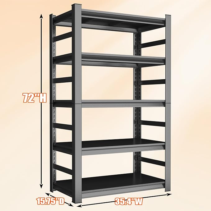 72"H Garage Shelving Heavy Duty Rack, 3500 LBS Large Capacity 5 Tier Adjustable - Image 3