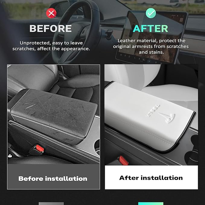Car Armrest Cover for Tesla Model 3 Y Leather Center Console Armrest Box Cover - Image 2