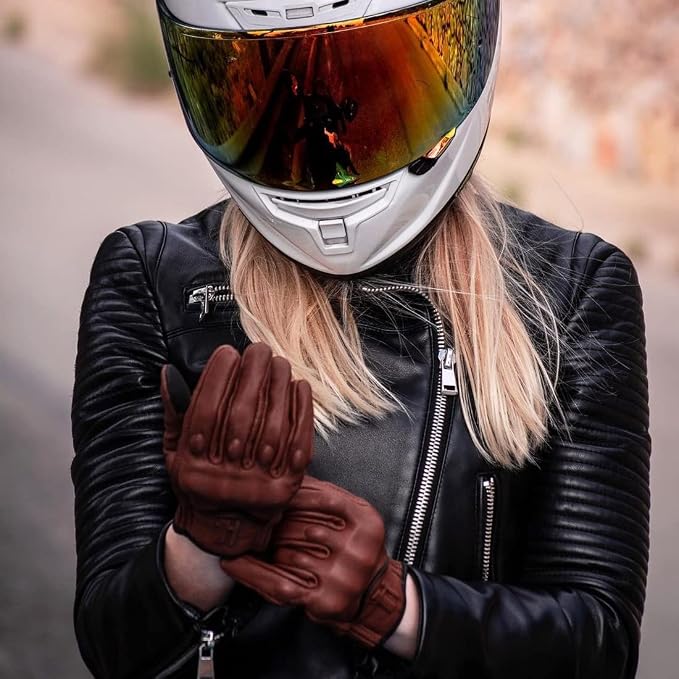 Harssidanzar Women's Motorcycle Gloves, Leather Motorcycle Gloves, Motorbike - Image 5