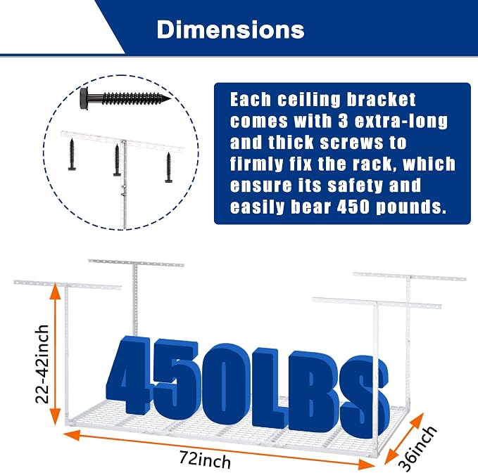 GIOTORENT 3x6FT Heavy Duty Overhead Garage Storage Rack - Image 3