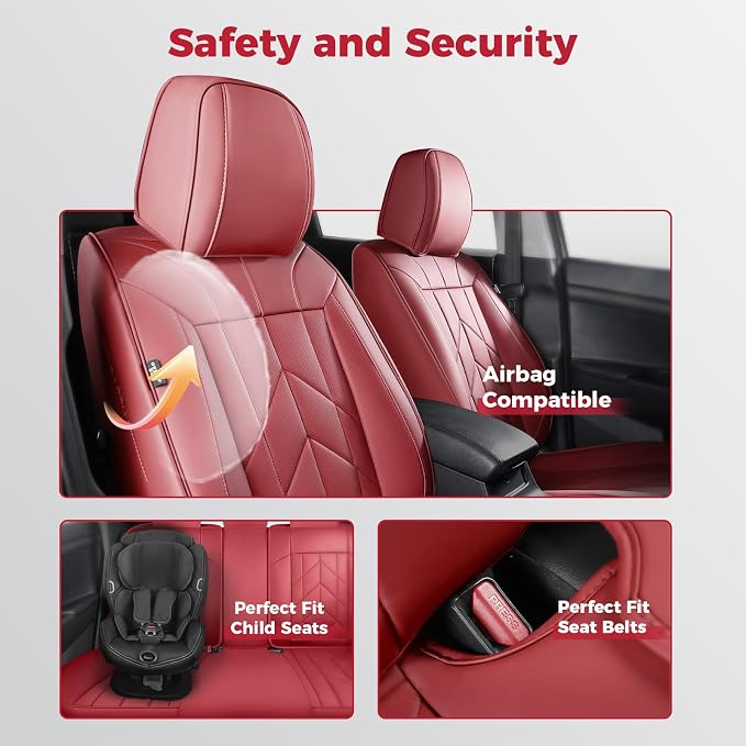 Wine Red Car Seat Covers Full Set - Image 4