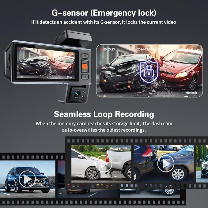 4K Dash Cam Front and Rear and Inside, UHD 2160P Night Vision 3 Channel Dash - Image 6