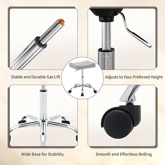 Saddle Stool with Wheels, Swivel Rolling StoolS - Image 4