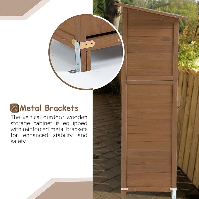 56" L x 19.5" W x 64" H Tall Outdoor Wooden Storage Shed - Image 6