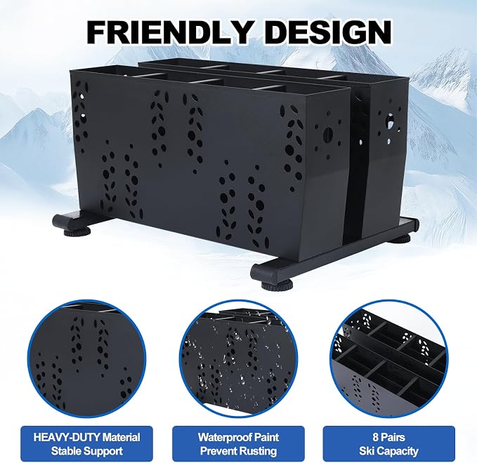 Freestanding Ski Storage Rack for 8 Pairs, Floor Stand Ski Organizer Rack - Image 3
