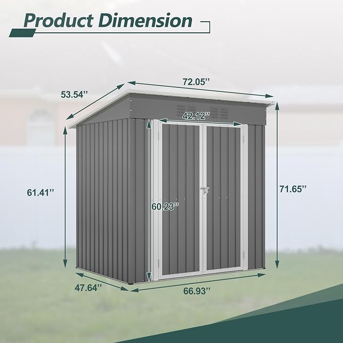 6x4 FT Outdoor Metal Storage Shed - Image 2