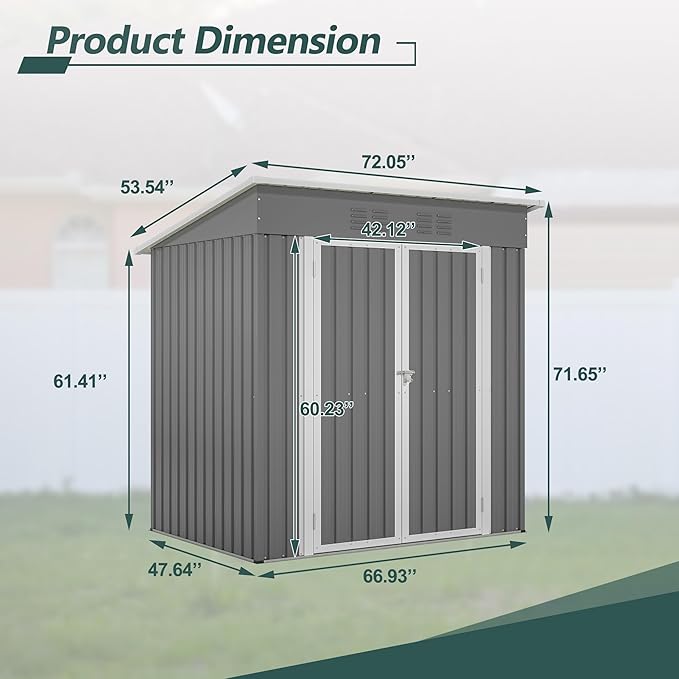 Outdoor Storage Shed, 6X4 FT Metal Garden Shed - Image 2