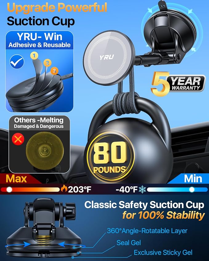 YRU Magnetic Phone Holder for Car【Patented & Super Magnet】 for MagSafe Car - Image 3