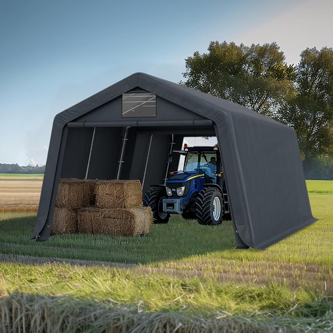 GREEN PARTY Storage Shelter Shed, 13x22 ft Portable Shed Outdoor Carport - Image 7
