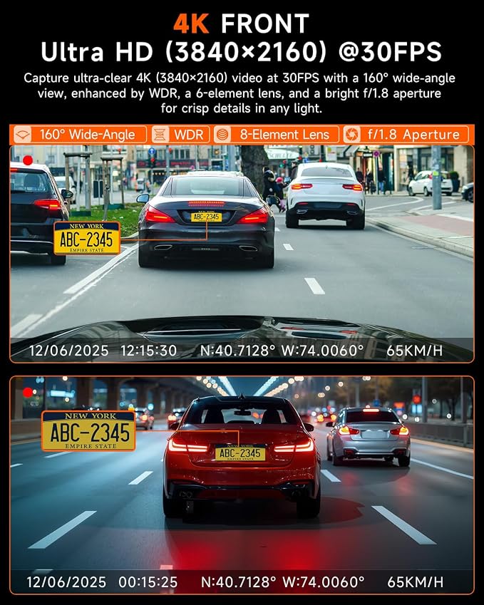 4K Dash Cam Front and Inside, 360 Camera - Image 3