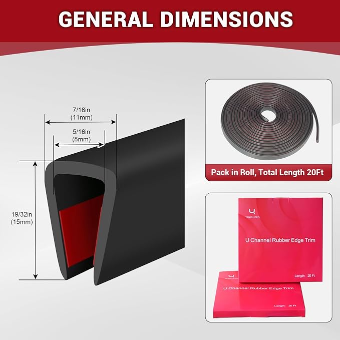Rubber Edge Trim, 5/16" Self Adhesive Flexible U Channel Edge Protecter - Image 2