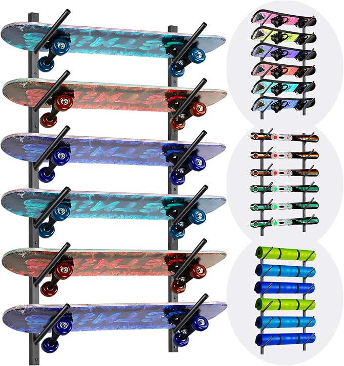 Skateboard Rack Wall Mount – Skateboard Wall Hanger, Snowboard Display Wall by Unknown