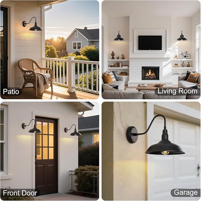 Black Gooseneck Barn Light for Farmhouse 10 Inch Dome Exterior Lights Fixture - Image 6