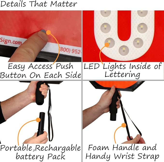 SmartSign 24" LED Stop/Slow Paddle, Rechargeable Battery & Charger, 2-Sided - Image 6