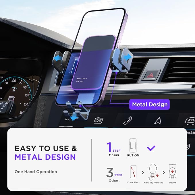 Wireless Car Charger, 【7 Colored LED Backlit】15W Auto Clamping Car Charger - Image 5