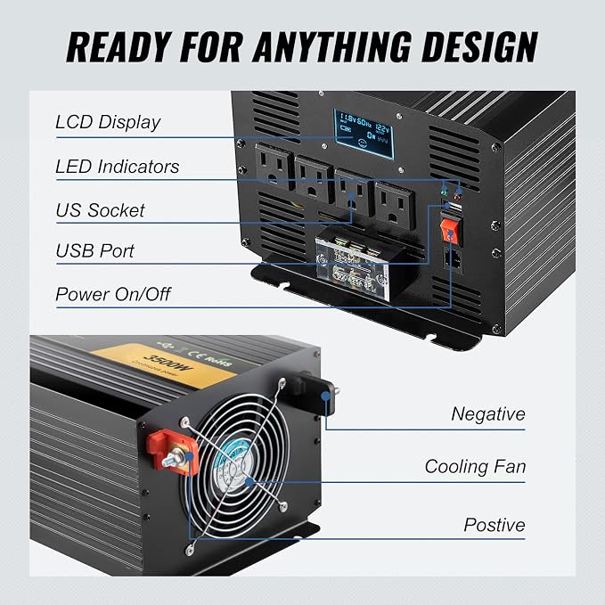 VEVOR Pure Sine Wave Inverter 3500 Watt Power Inverter, DC 12V to AC 120V Car - Image 4