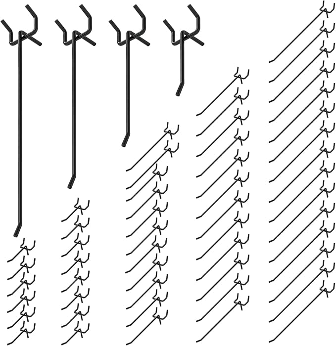 60Pcs 2" 4" 6" 8" Pegboard Hooks Assortment Set, Metal Peg Board Hooks by Yauhar