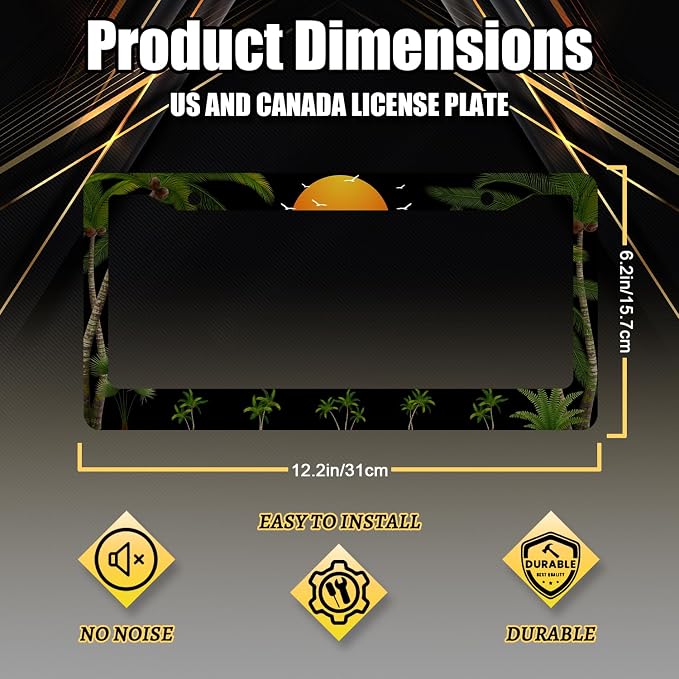 Palm Trees Sunset License Plate Frame Tropical Plants License Plate Holder - Image 2