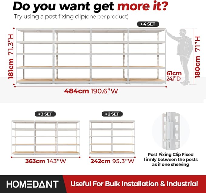 HOMEDANT White 5 Tier Laminated Boltless Heavy Duty Garage Storage Adjustable - Image 8