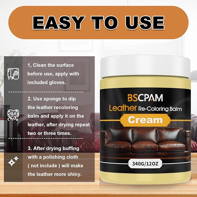 Cream White Leather Recoloring Balm, 12oz Leather Color Restorer - Image 5