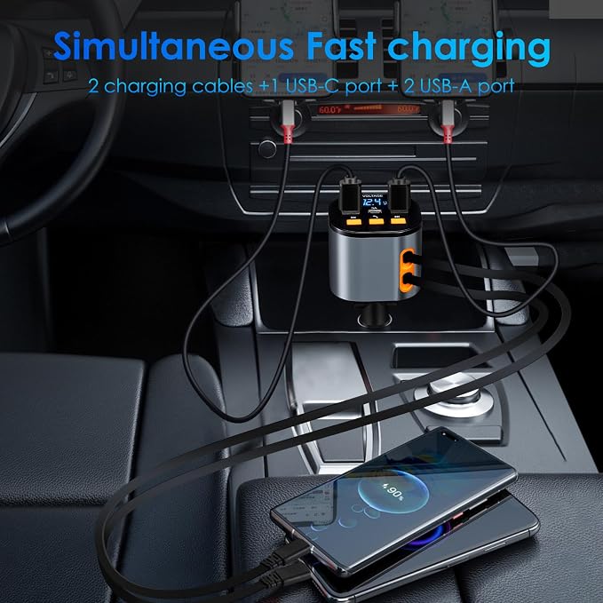 Retractable Car Charger, 5 in 1 Fast Car Phone Charger 90W, Handsfree Call - Image 2