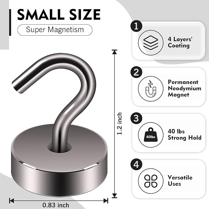 Neosmuk Magnetic Hooks, Cruise Ship Essentials, 40lb+ Heavy Duty Magnetic Hooks - Image 5