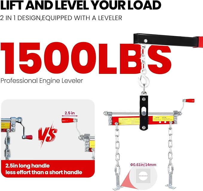 Engine Lift with Load Leveler, 2T Heavy Duty Alloy Steel Folding Cherry Picker - Image 8