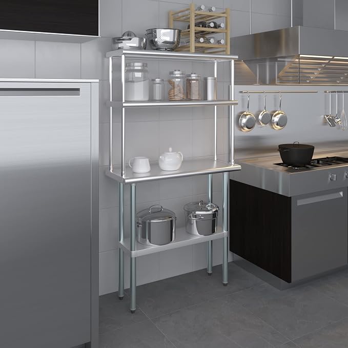 AmGood Stainless Steel Work Table Double Tier Overshelf | NSF - Image 8