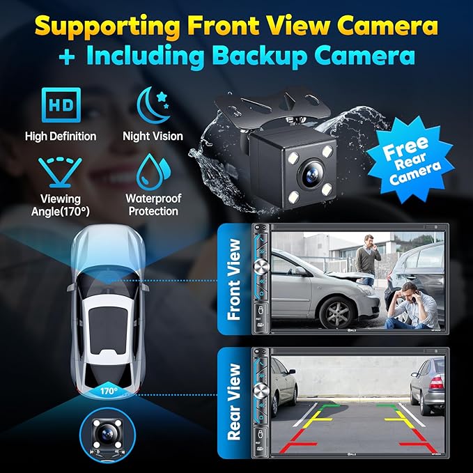 PLZ 7" Wireless Double Din Car Stereo Apple Carplay Radio Screen - Image 5
