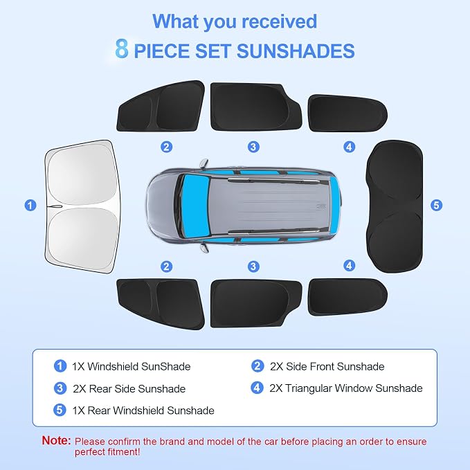 8pcs Car Window Shades for Chrysler Pacifica 2017-2025 Accessories, Windshield - Image 7