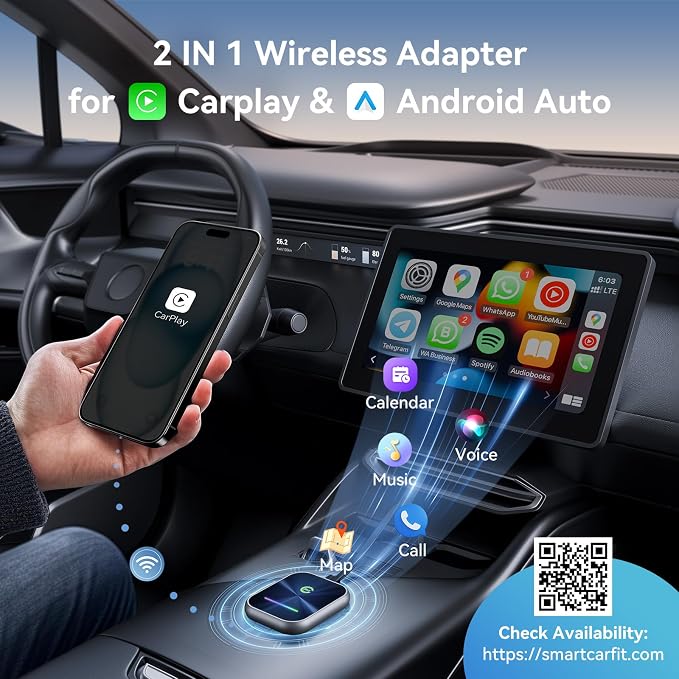 Wireless CarPlay Adapter for iPhone, 2 in 1 Wireless CarPlay and Android Auto - Image 2
