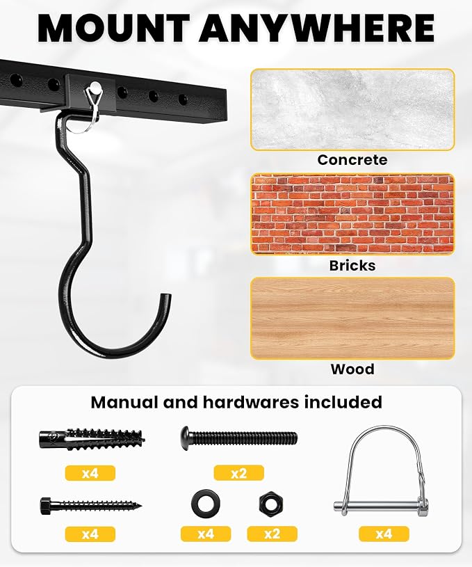 Bike Rack Celling Mount for Garage, Indoor Hangers Storage for 8 Bicycles - Image 5