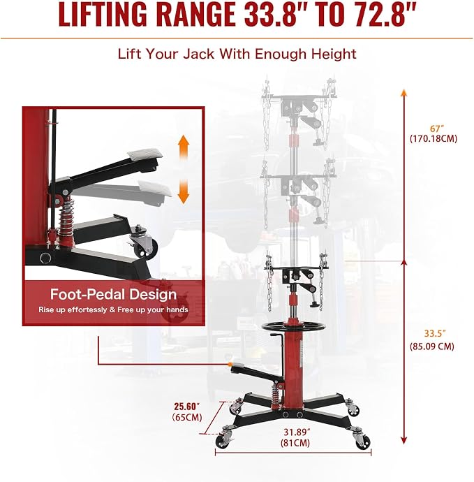 Hydraulic Transmission Jack 1100 Lbs Capacity 33.8"-72.8" Lifting Height 2 - Image 4