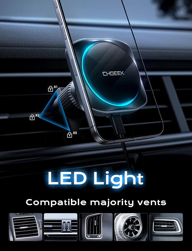 CHGeek for 15W Magsafe Car Mount Charger, iPhone Wireless Car Charger Magnetic - Image 9