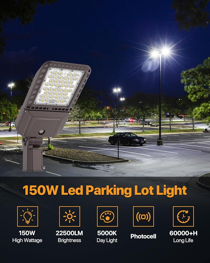 LED Parking Lot Lights 150W Slip Fitter Mount Outdoor Street Pole Light - Image 2
