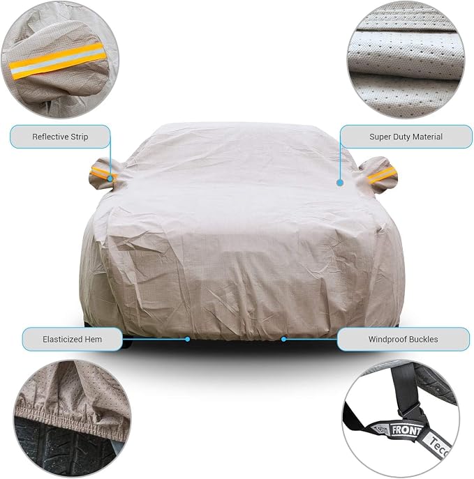 Tecoom Thick Shell Car Cover Super Breathable-Waterproof Windproof Snow Sun - Image 3