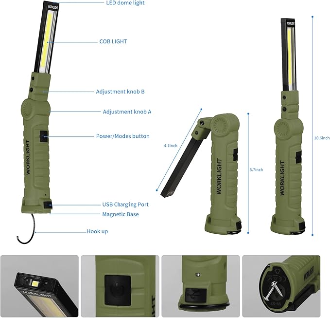 Suranew LED Worklight Flashlight, COB Rechargeable Work Lights - Image 5