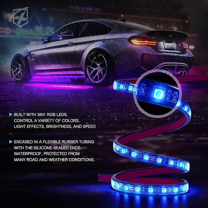 Xprite 8Pcs Car RGB LED Strip Lights, Exterior Underglow & Interior Bluetooth - Image 2