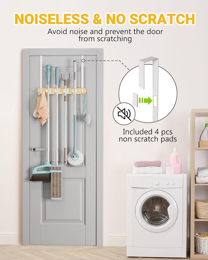 Lorbro Broom Holder Door Mount, Over the Door Broom and Mop Holder - Image 2