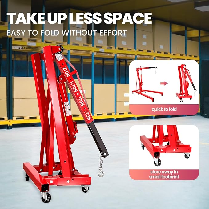 2 Ton Folding Engine Hoist, 4400lbs Hydraulic Cherry Picker Engine Hoist - Image 6