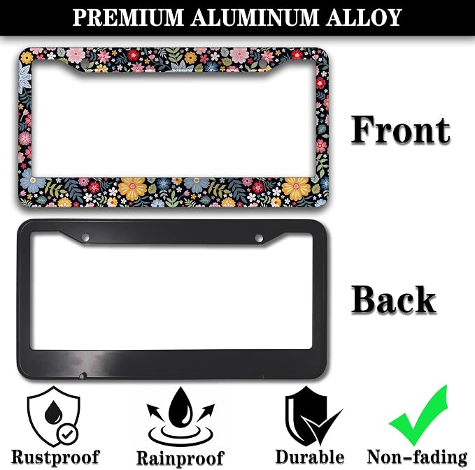 License Plate Protector Multicolor License Plate Frames Colorful Floral Flowers - Image 3