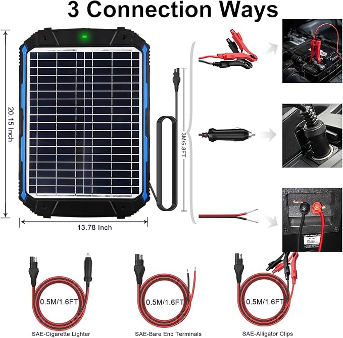 SUNER POWER 18W 12V Solar Battery Trickle Charger & Maintainer PRO, Built-in - Image 5